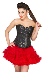 Plus Size Black Cotton Silk Sequins Corset Costume Top