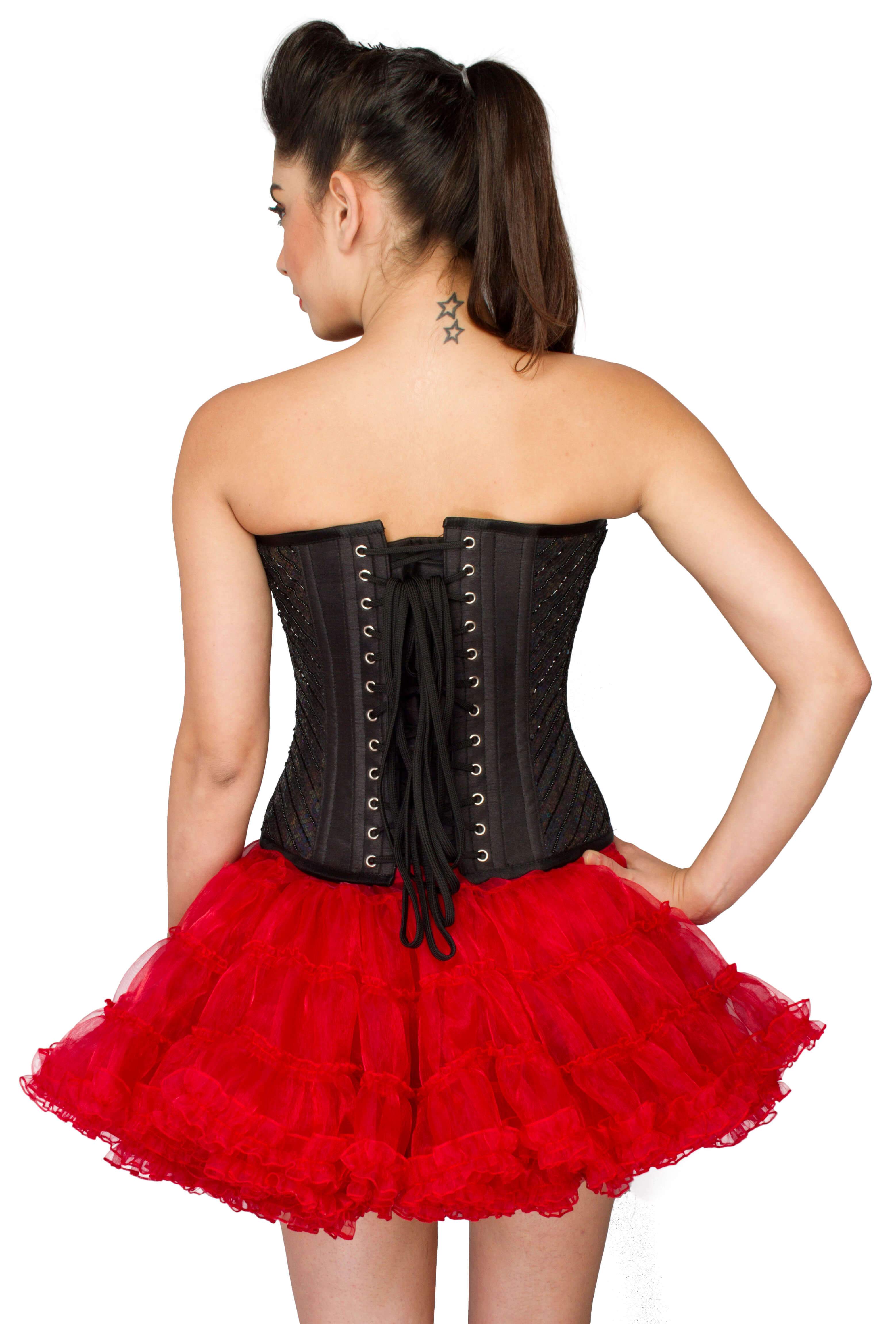 Black Cotton Silk Sequins Gothic Overbust Burlesque Corset Top –  CorsetsNmore