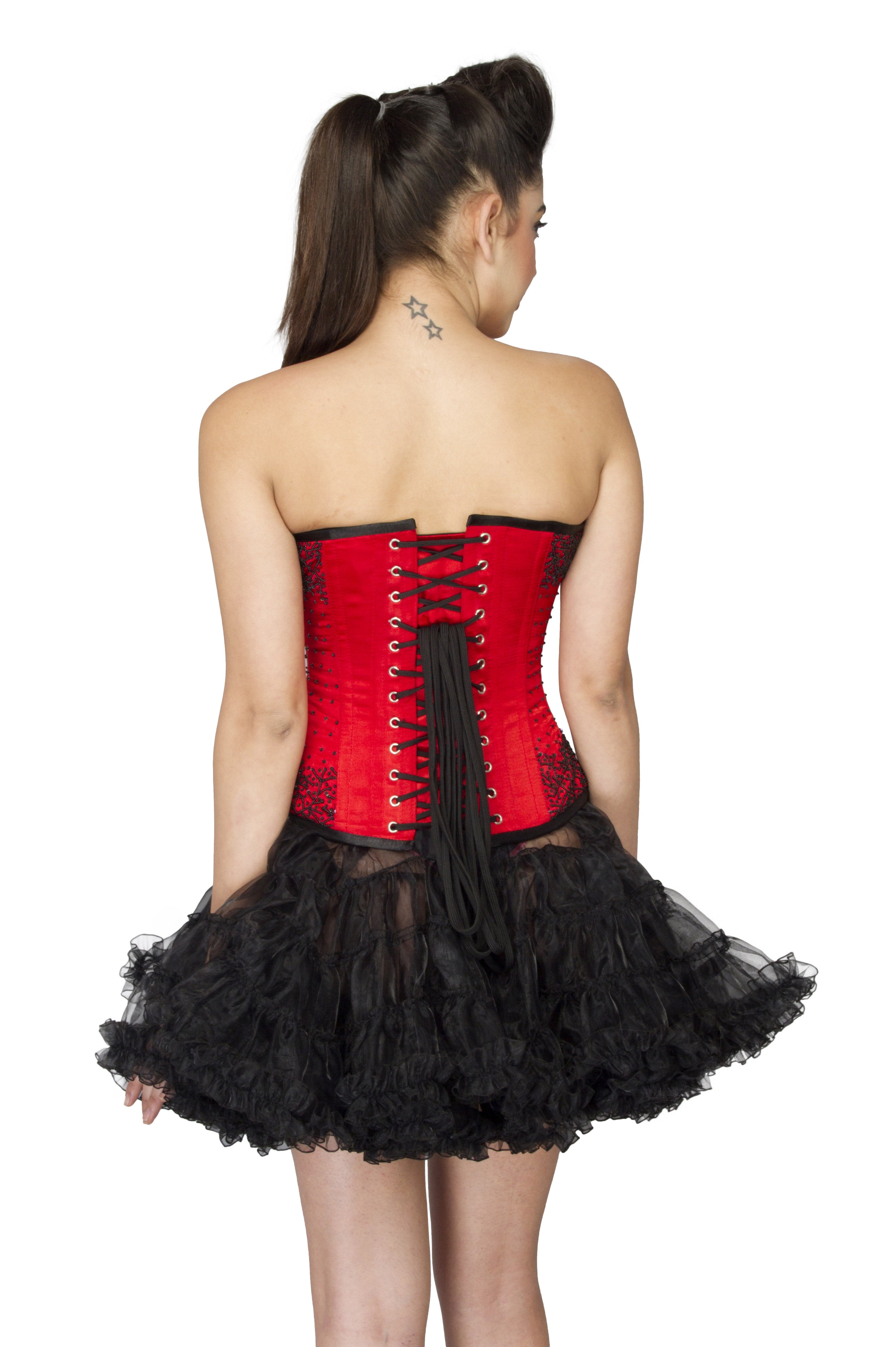 Red Satin Sequins Overbust Plus Size Corset Dress Tutu Skirt 46 (for waist Size 50"-51) Red Satin Sequins Overbust Plus Size Corset Dress Tutu Skirt 46 (for waist Size 50"-51)