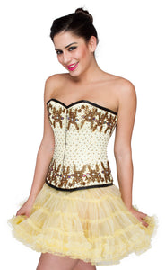 Yellow Satin Handmade Sequins Overbust Corset top & Tutu Skirt Dress