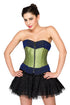 Green Silk Sequins Handmade Overbust Corset Top with Black Tutu Skirt Dress