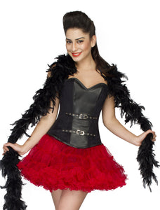 Plus Size Black Leather Overbust Corset Dress with Red Tutu Skirt - CorsetsNmore