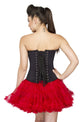 Plus Size Black Leather Overbust Corset Dress with Red Tutu Skirt - CorsetsNmore