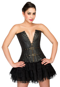 Black Faux Leather Corset Top with Tutu Skirt Dress