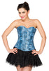 Plus Size Blue Denim Print Faux Leather Overbust Corset Top