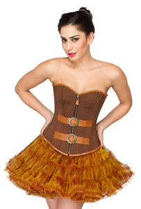 Brown Cotton Brocade with Leather Belts Overbust Corset with Tutu Skirt Dress