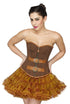 Brown Cotton Brocade with Leather Belts Overbust Plus Size Corset Poly Tissue Tutu Skirt Dress