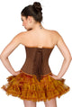 Brown Cotton Brocade with Leather Belts Overbust Plus Size Corset Top