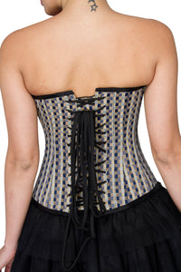 Black White Check Polyester Overbust Plus Size Corset Top