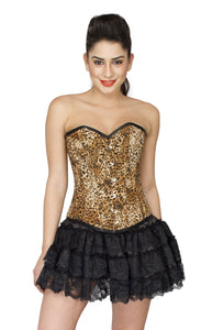 Leopard Animal Print Polyester Plus size Overbust Corset With Satin Net Tutu Skirt - CorsetsNmore