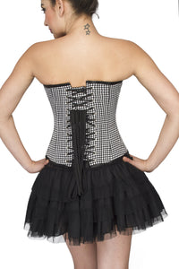 Black White Check Polyester Overbust Plus Size Corset Satin Net Tutu Skirt - CorsetsNmore