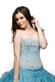 Baby Blue Satin White Sequins Overbust Plus Size Corset with Poly Tissue Tutu Skirt - CorsetsNmore