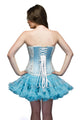 Baby Blue Satin White Sequins Overbust Plus Size Corset with Poly Tissue Tutu Skirt - CorsetsNmore