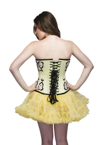 Yellow Satin Black Sequins Plus Size Overbust Corset With  Poly Tissue Tutu Skirt - CorsetsNmore