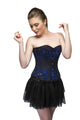 Black Satin Blue Handmade Sequins Overbust Plus Size Corset & Net Tutu Skirt Corset Dress - CorsetsNmore