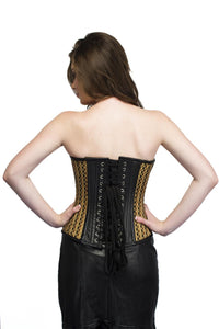 Black Cotton Brocade and Leather Plus Size Overbust Corset & Long Skirt Women - CorsetsNmore