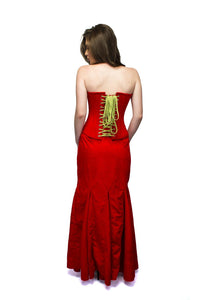 Red Velvet Embroidery Overbust Plus Size Corset & Long Skirt Women Dress - CorsetsNmore