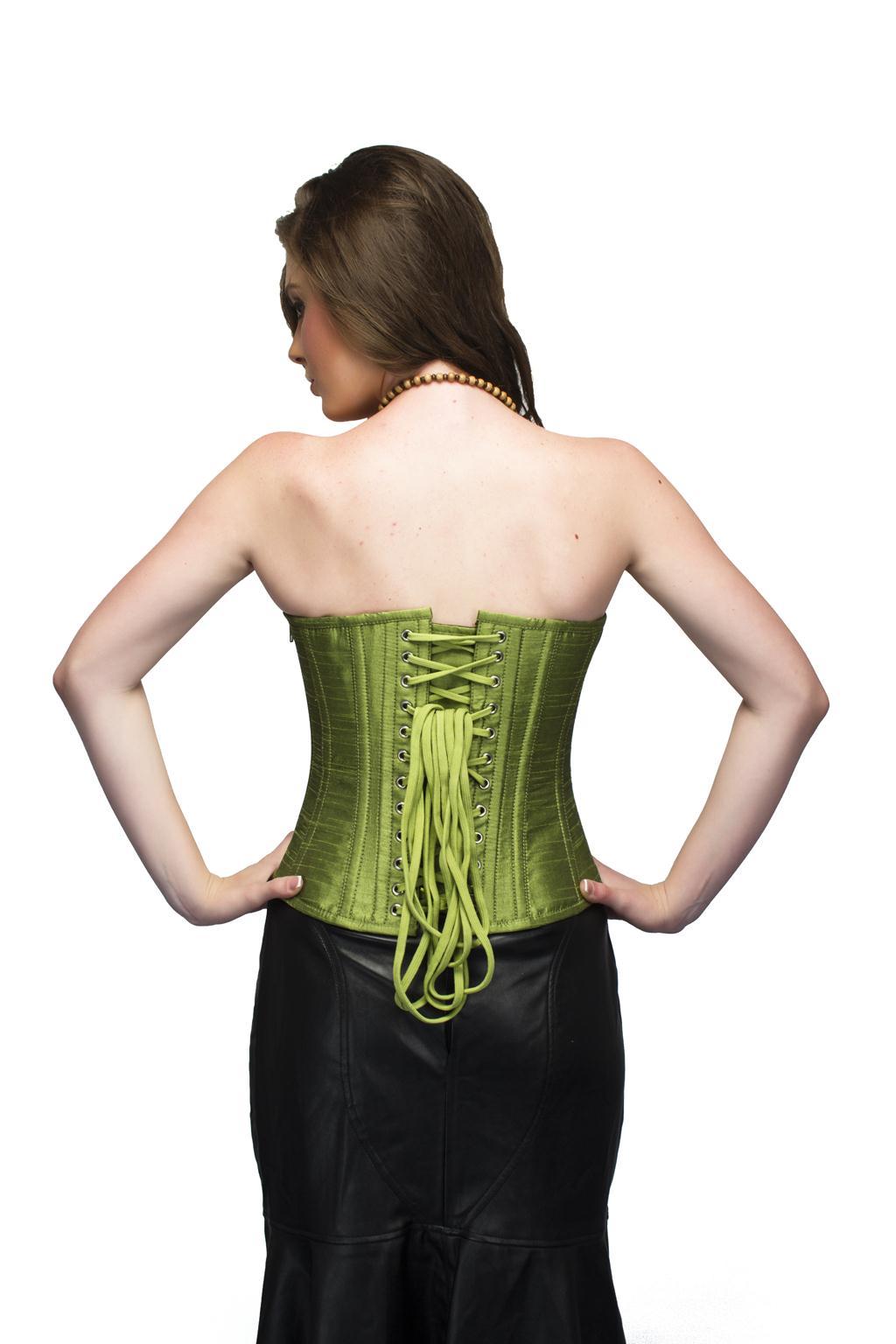 Green Silk Overbust Plus Size Corset & Long Leather Skirt 48 (for waist Size 52"-53) Green Silk Overbust Plus Size Corset & Long Leather Skirt 48 (for waist Size 52"-53)
