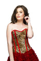 Leopard Animal Print Side Zipper Overbust Plus Size Corset Waist Training & Red Tissue Skirt - CorsetsNmore