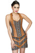 Cotton And Leather Straps Overbust Plus Size  Corset Top & Cotton Mini Skirt