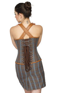 Cotton And Leather Straps Overbust Plus Size  Corset Top & Cotton Mini Skirt - CorsetsNmore