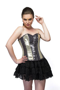 Plus Size Golden Black Georgette Sequins Overbust Corset & Tutu Skirt Dress - CorsetsNmore