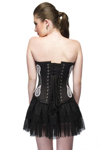 Black Satin Silver Sequins Overbust Plus Size Corset Top Tutu Skirt Women Dress - CorsetsNmore