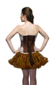 Brown Satin White Sequins Overbust Plus Size Corset Top & Tissue Skirt - CorsetsNmore