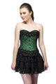 Green Satin Black Sequins Work Overbust Plus Size Corset Top & Net Tutu Skirt - CorsetsNmore