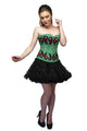 Green Satin Red Sequins Overbust Plus Size Corset & Black Tissue Tutu Skirt - CorsetsNmore