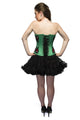 Green Satin Red Sequins Overbust Plus Size Corset & Black Tissue Tutu Skirt - CorsetsNmore