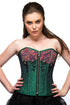 Green Silk Sequins Handmade Front Zipper Women Corset Dress Overbust Top