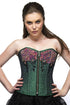 Green Silk Sequins Front Zipper Overbust Plus Size Corset & Black Tissue Tutu Skirt