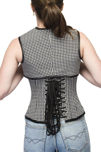 Black White Dotted Polyester Overbust Plus Size Corset with Shrug - CorsetsNmore