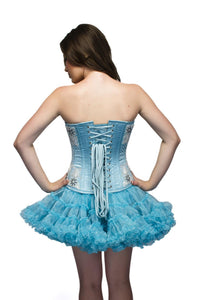 Turquoise Satin Sequins Overbust Plus Size Corset Top & Tissue Tutu Skirt Dress - CorsetsNmore