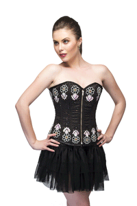 Black Satin Handmade Sequins Overbust Plus Size Corset & Tutu Skirt Dress - CorsetsNmore