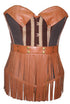 Brown Leather Cotton Overbust Plus Size Corset Steampunk Fashion Costume