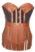 Brown Leather Cotton Steampunk Waist Training Bustier Women Overbust Corset Top