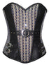 Printed Cotton Black Leather Work Overbust Plus Size Corset Waist Training
