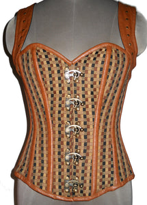 Cotton Jute And Leather Shoulder Strap Overbust Plus Size Corset Waist Training - CorsetsNmore