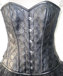 Black Faux Leather Overbust Plus Size Corset Steampunk Costume Waist Trainer Top - CorsetsNmore