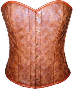Brown Faux Leather Overbust Plus Size Corset Waist Training Bustier Top - CorsetsNmore