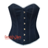 Plus Size Blue Denim With Silver Pearl Piping Burlesque Costume Overbust Corset Top