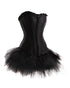 Black Satin Overbust Plus Size Corset With Tutu Skirt Burlesque Costume