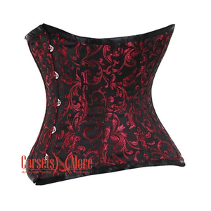 Plus Size Red And Black Brocade  Front Busk Waist Training Steampunk Costume Underbust Corset