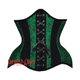 Plus Size Green Black Brocade Black Cotton Stripe Front Lace Steampunk Underbust Corset