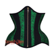 Plus Size Green Black Brocade Black Cotton Stripe Front Zipper Steampunk Underbust Corset