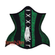 Plus Size Green Black Brocade Black Cotton Stripe Front White Lace Steampunk Underbust Corset