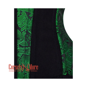 Green Black Brocade Black Cotton Stripe Front Clasps Steampunk Underbust Corset