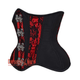 Black Cotton Red Satin Net Overlay Stripe Front Clasps Steampunk Underbust Corset